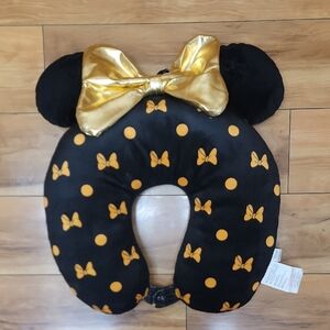 Disney Minnie Mouse Travel Soft Velvet Plush Pillow Gold Bow Ears 

Enhance